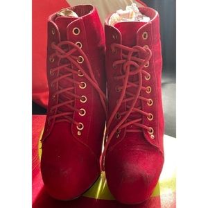 Cardi B Style Red Suede Stilleto Platform Heels Size 7